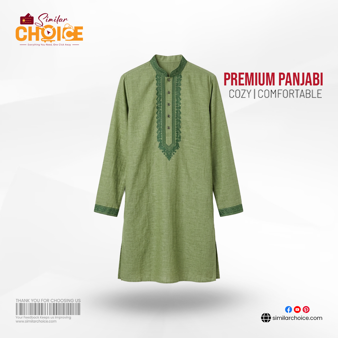 Men's Essential Premium Panjabi - Olive Green