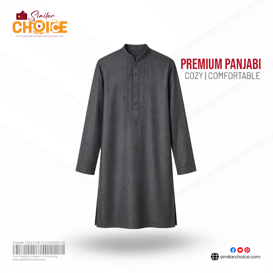 Men's Essential Premium Panjabi - Charcoal Grey