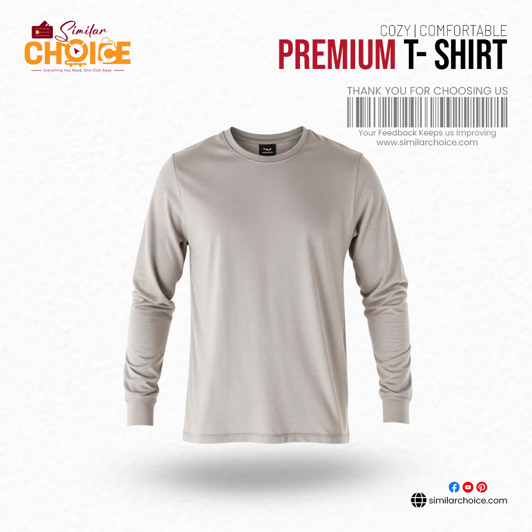 Men's Essential Premium Full Sleeve T-Shirt - Light Grey