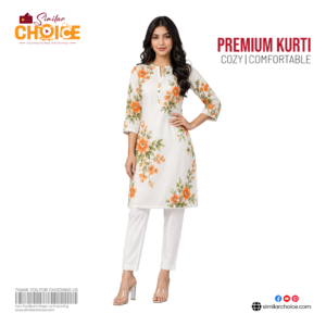 Women's Essential Premium Printed Kurti – Floral Ivory