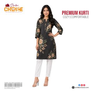 Women's Essential Premium Printed Kurti – Charcoal Floral