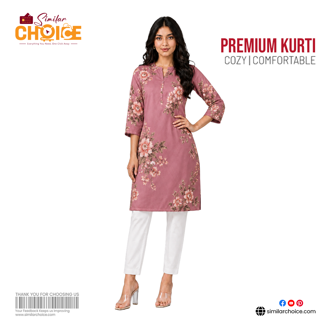 Women's Essential Premium Printed Kurti – Dusty Mauve