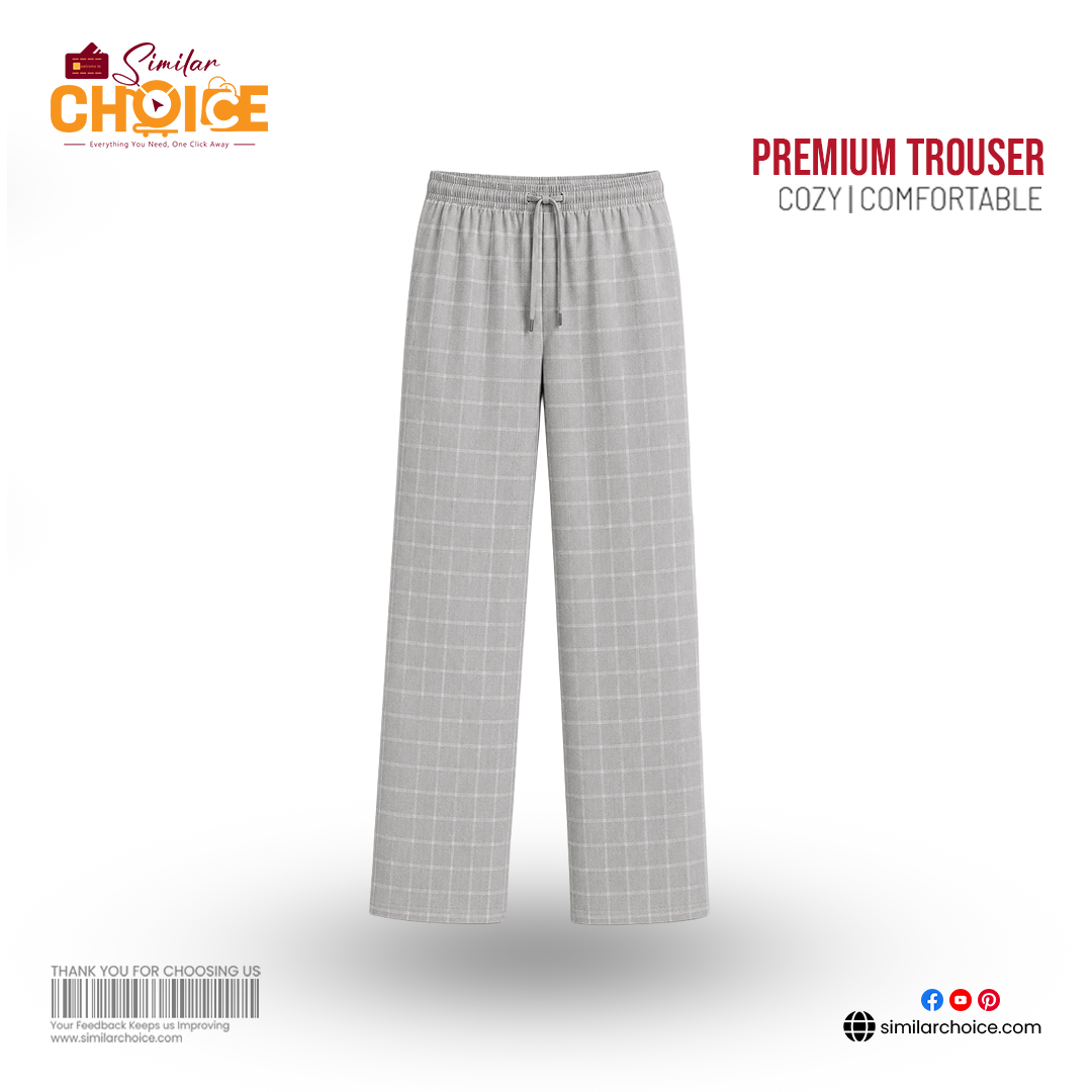 Men's Essential Premium Checkered Trouser – Light Ash Grey