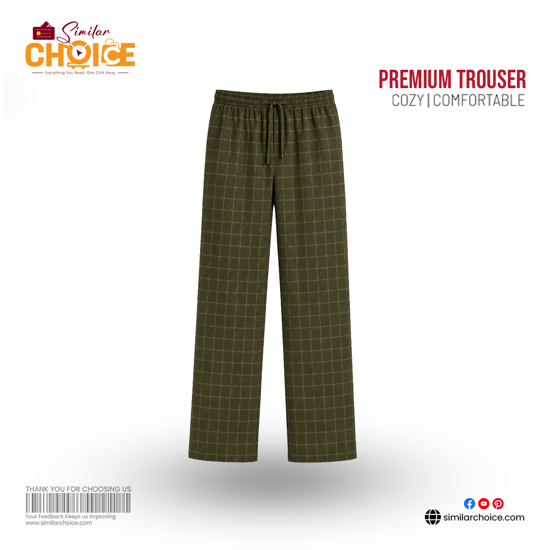 Men's Essential Premium Checkered Trouser – Olive Green