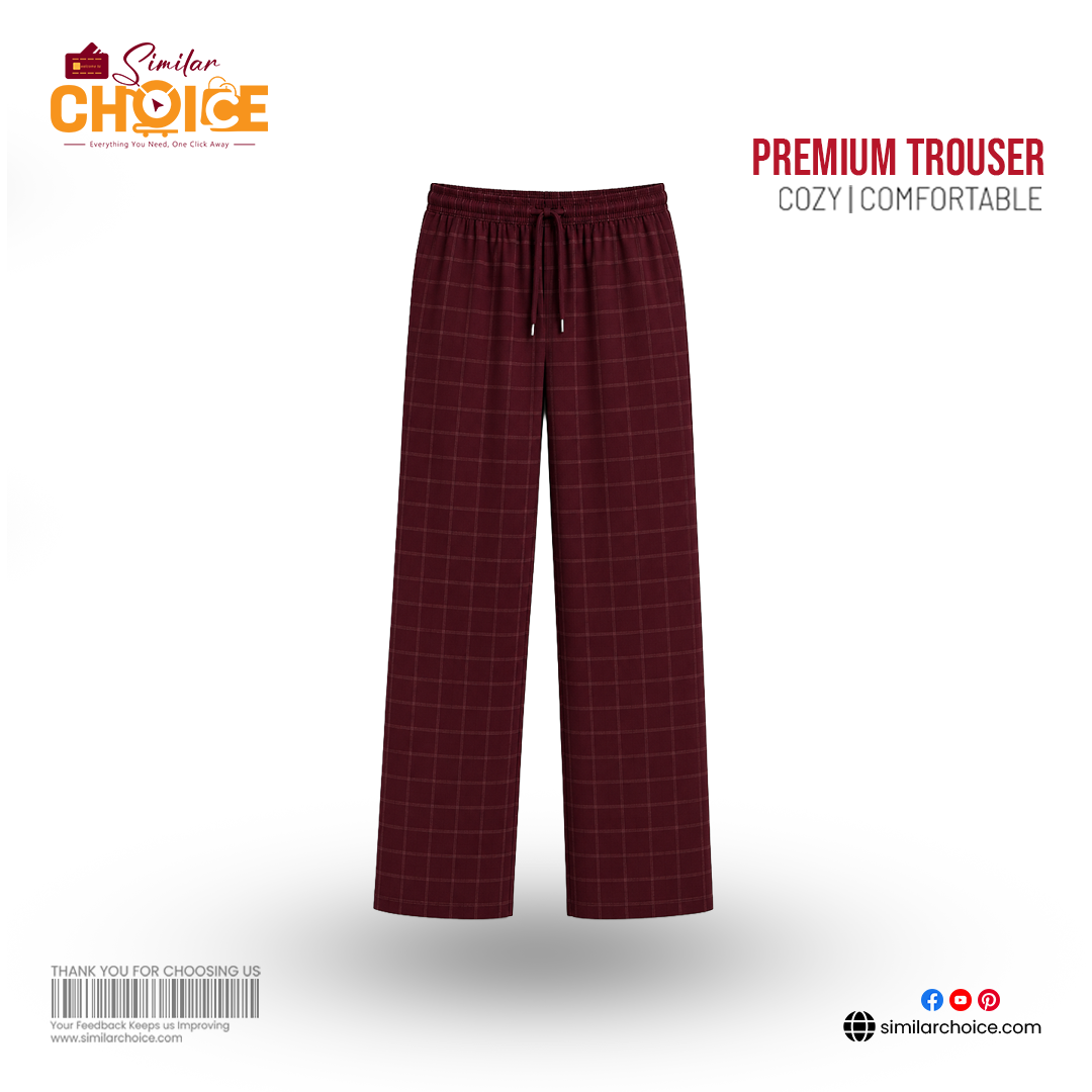 Men's Essential Premium Checkered Trouser – Burgundy Maroon