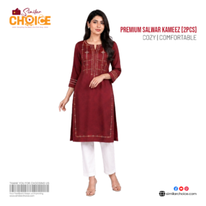 Women's Essential Premium Embroidered Salwar Kameez (2 Pcs) – Burgundy Maroon