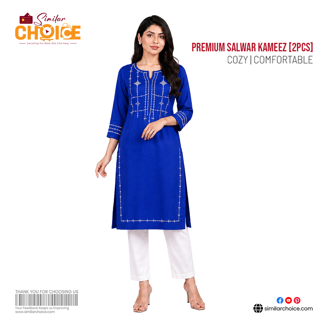 Women's Essential Premium Embroidered Salwar Kameez (2 Pcs) – Deep Royal Blue