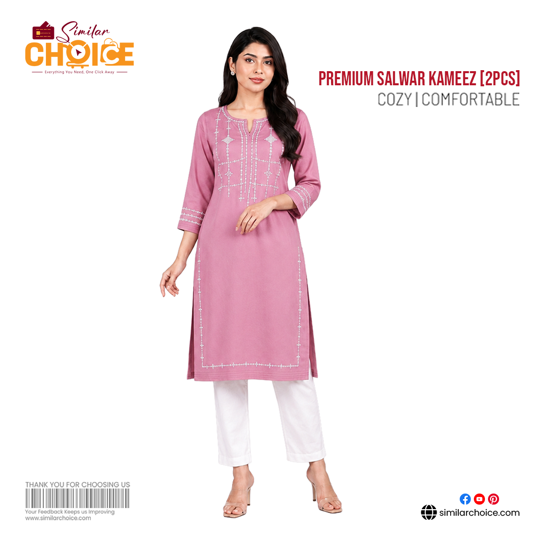 Women's Essential Premium Embroidered Salwar Kameez (2 Pcs) – Vintage Rose Pink