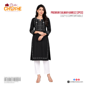 Women's Essential Premium Embroidered Salwar Kameez (2 Pcs) – Classic Black