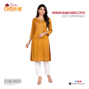 Women's Essential Premium Embroidered Salwar Kameez (2 Pcs) – Golden Mustard