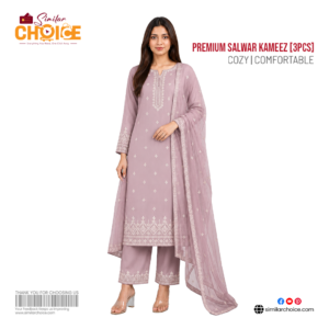 Women's Essential Premium Embroidered Salwar Kameez (3pcs) – Dusty Rose