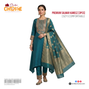 Women's Essential Premium Katan Salwar Kameez (3pcs) –  Teal Blue