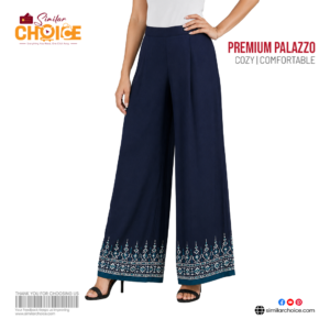 Women's Essential Premium Embroidered Palazzo – Navy Blue