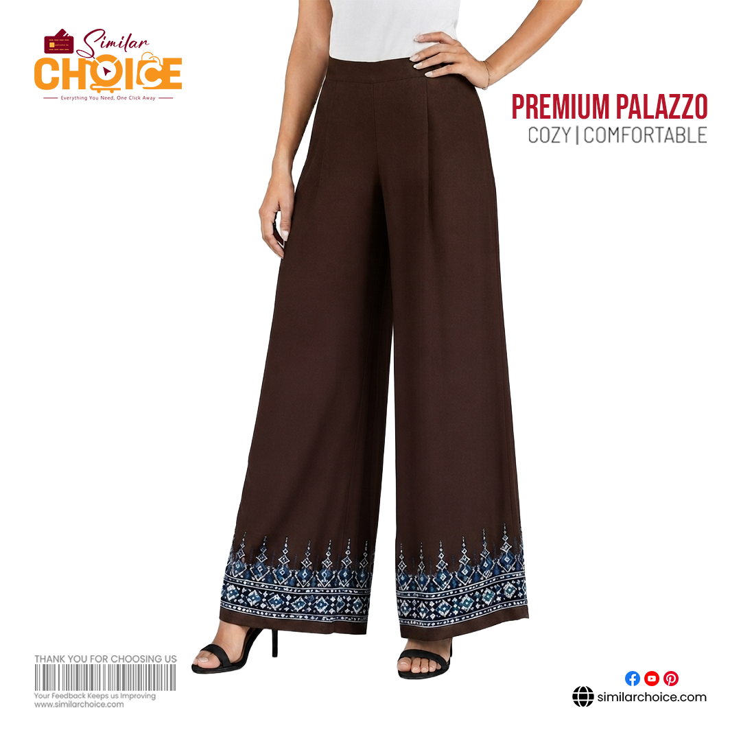 Women's Essential Premium Embroidered Palazzo – Chocolate Brown