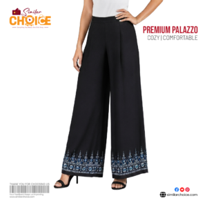 Women's Essential Premium Embroidered Palazzo – Charcoal Black
